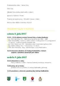 Oslavy Andrej Radlinský - 8. a 9. júla 2017 v Kútoch - pozvánka