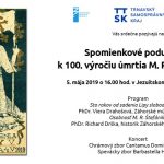 Spomienkové podujatie k 100. výročiu úmrtia M. R. Štefánika, 5. mája 2019, pozvánka