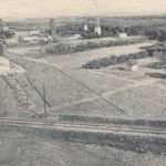 Dve línie úzkokoľajnej železnice na výreze z pohľadnice, Gbely, osada Doly – Farské 1921